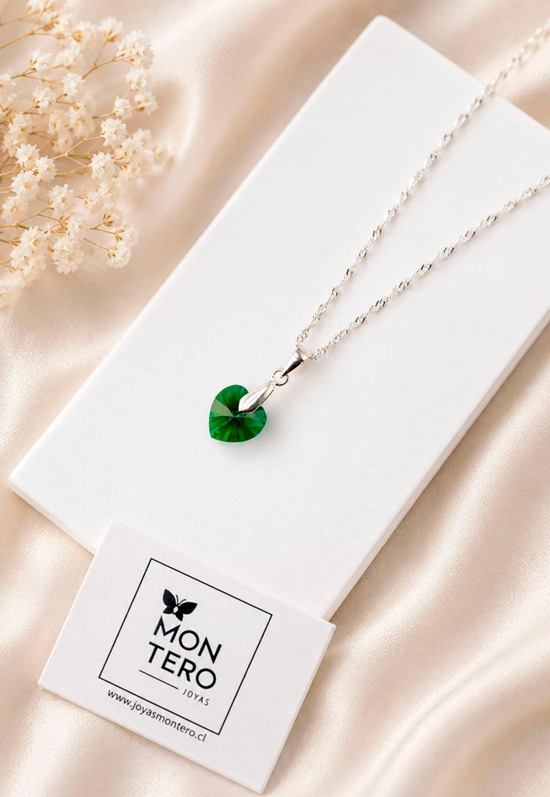 COLLAR ROMANCE PLATA 925 CRISTAL Swarovski EMERALD - 2