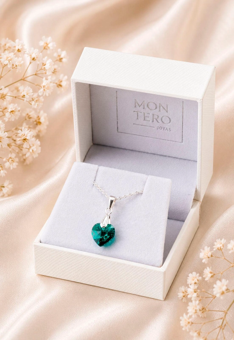 COLLAR ROMANCE PLATA 925 CRISTAL Swarovski EMERALD - 3