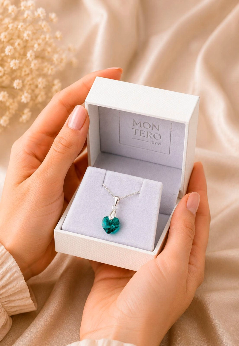 COLLAR ROMANCE PLATA 925 CRISTAL Swarovski EMERALD - 7