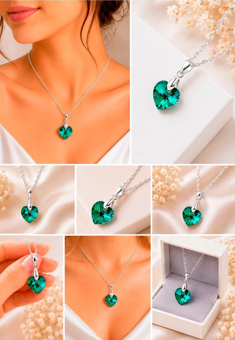 COLLAR ROMANCE PLATA 925 CRISTAL Swarovski EMERALD - 8
