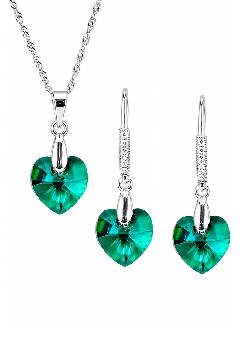 CONJUNTO ROMANCE PLATA 925 CRISTAL Swarovski® EMERALD - 1