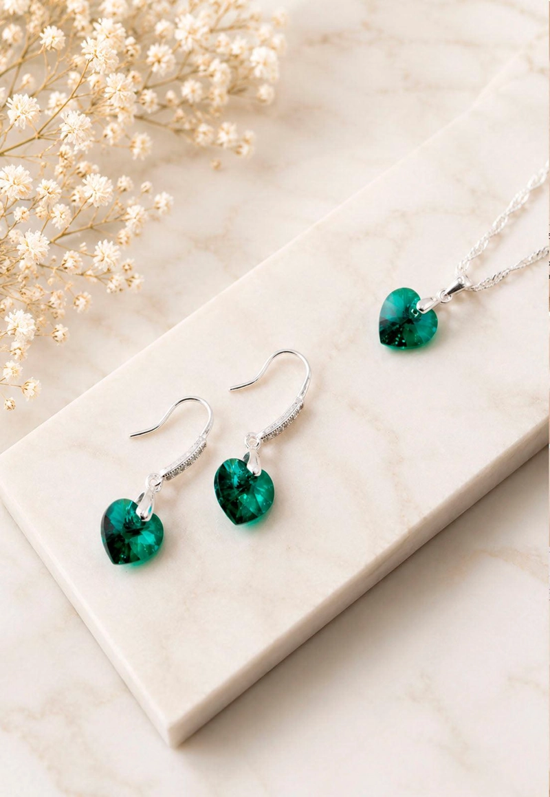CONJUNTO ROMANCE PLATA 925 CRISTAL Swarovski® EMERALD - 2