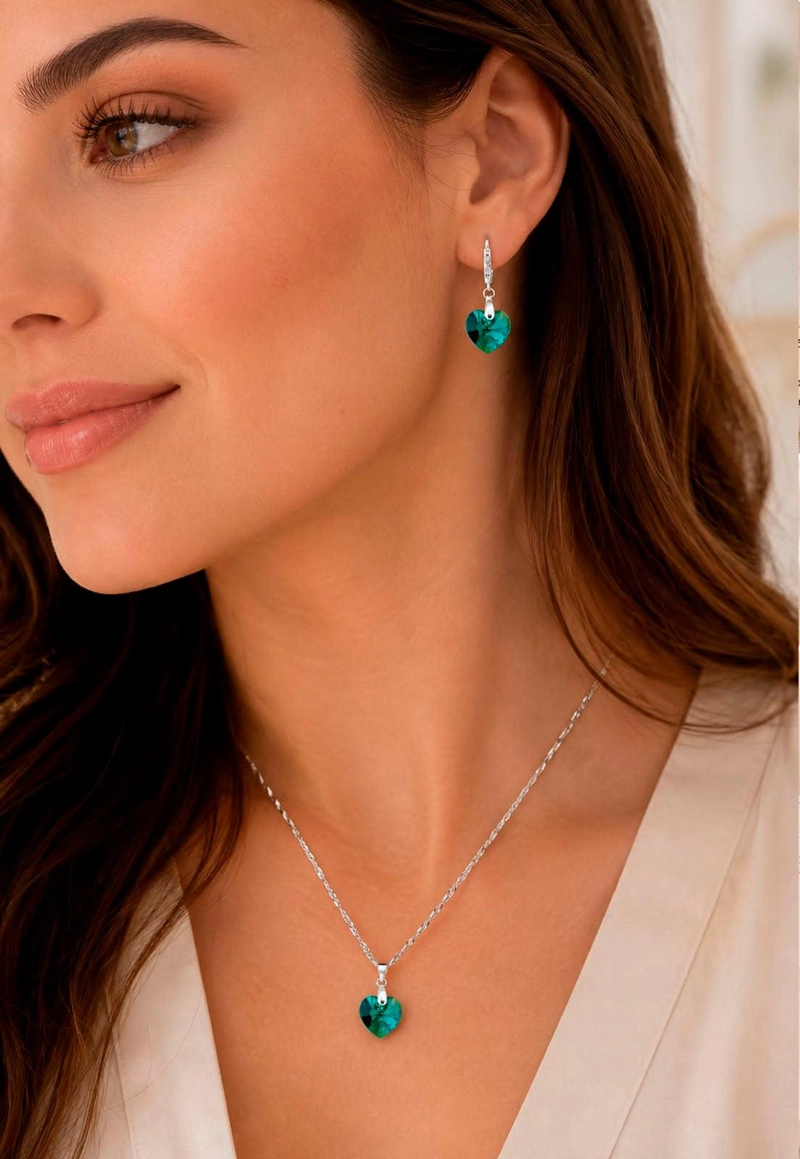 CONJUNTO ROMANCE PLATA 925 CRISTAL Swarovski® EMERALD - 4