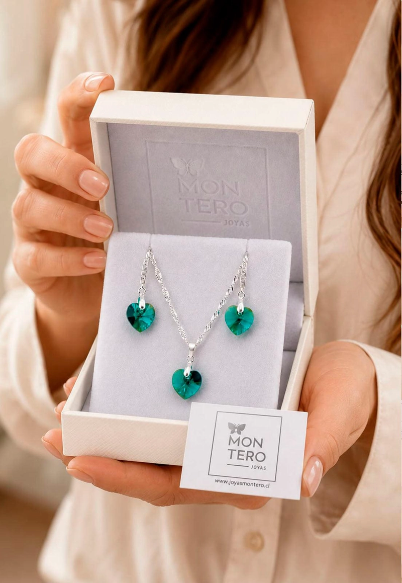 CONJUNTO ROMANCE PLATA 925 CRISTAL Swarovski® EMERALD - 5