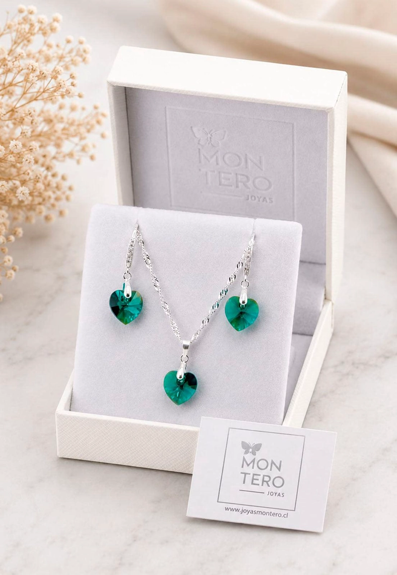 CONJUNTO ROMANCE PLATA 925 CRISTAL Swarovski® EMERALD - 6