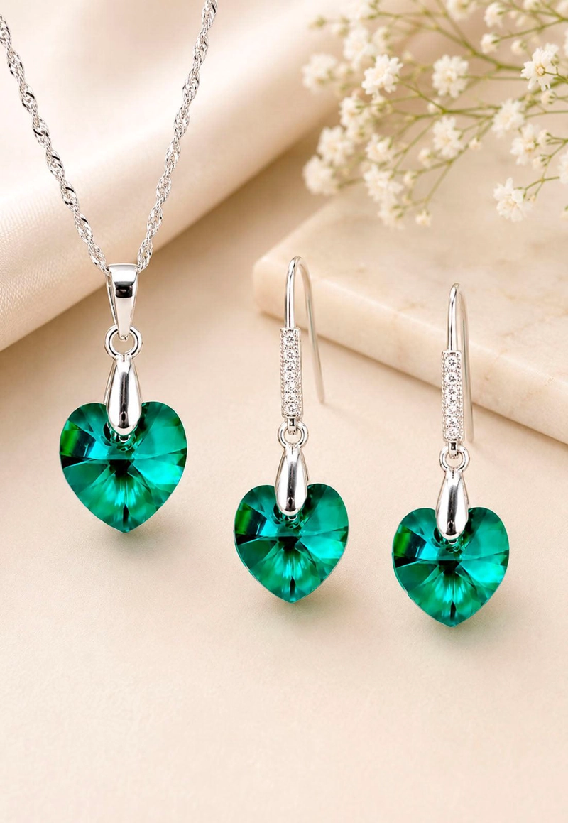 CONJUNTO ROMANCE PLATA 925 CRISTAL Swarovski® EMERALD - 7