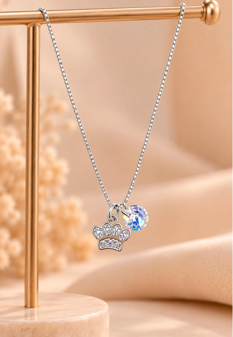 COLLAR PATITA PLATA 925 CRISTAL Swarovski® AURORA BOREAL - 2