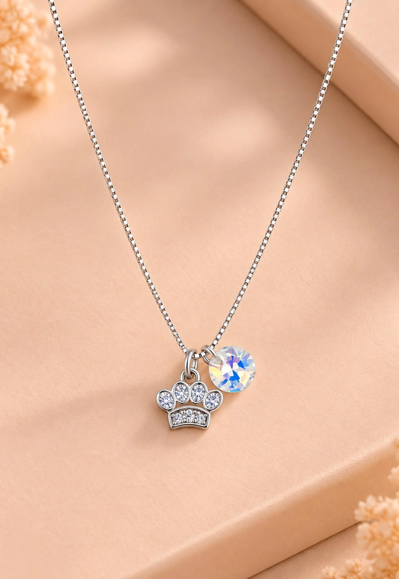 COLLAR PATITA PLATA 925 CRISTAL Swarovski® AURORA BOREAL - 3