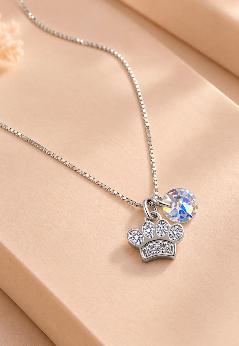 COLLAR PATITA PLATA 925 CRISTAL Swarovski® AURORA BOREAL - 5