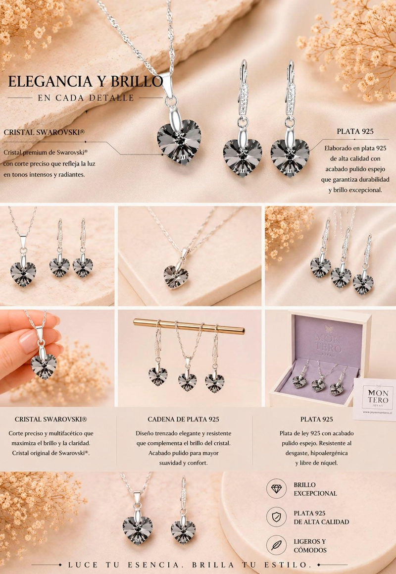 CONJUNTO ROMANCE PLATA 925 CRISTAL SWAROVSKI® SILVER NIGHT - 4