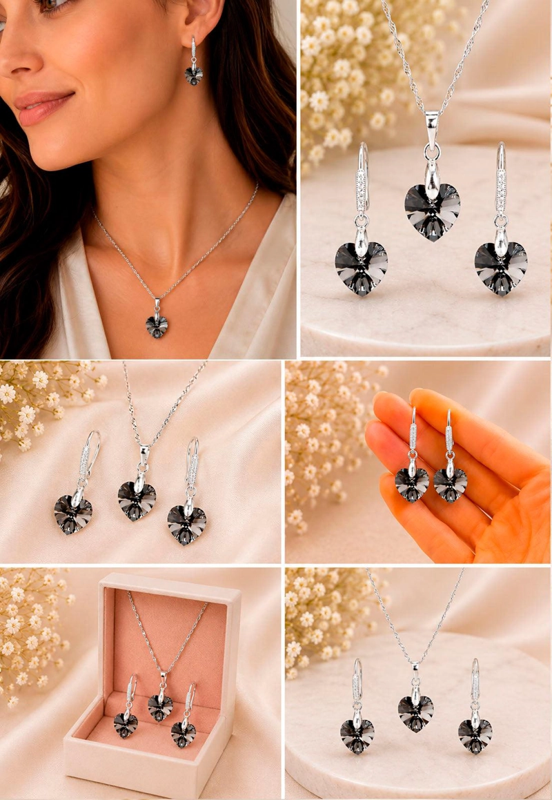 CONJUNTO ROMANCE PLATA 925 CRISTAL SWAROVSKI® SILVER NIGHT - 8