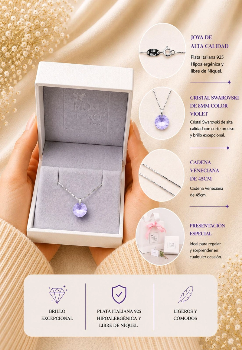 COLLAR PUNTO DE LUZ PLATA 925 CRISTAL SWAROVSKI® VIOLET - 7