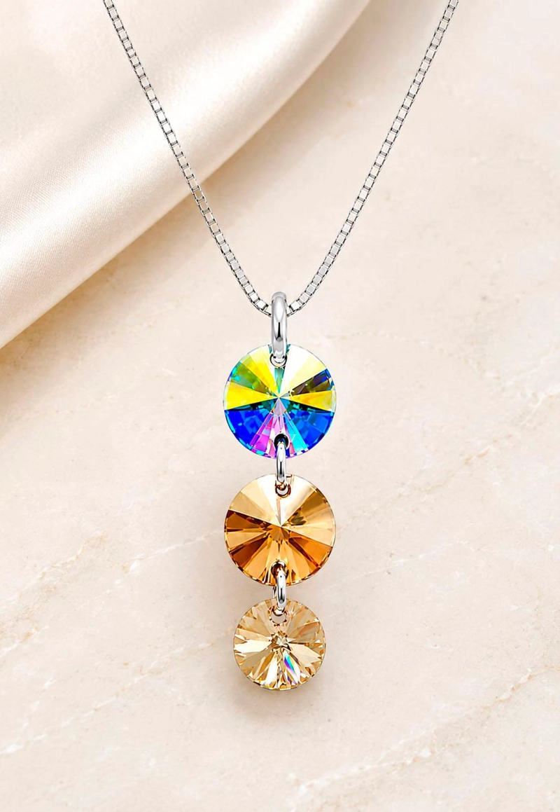 COLLAR RAFAELA PLATA ITALIANA 925 CRISTAL SWAROVSKI® AURORA & GOLDEN - 2