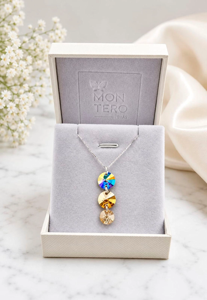 COLLAR RAFAELA PLATA ITALIANA 925 CRISTAL SWAROVSKI® AURORA & GOLDEN - 3