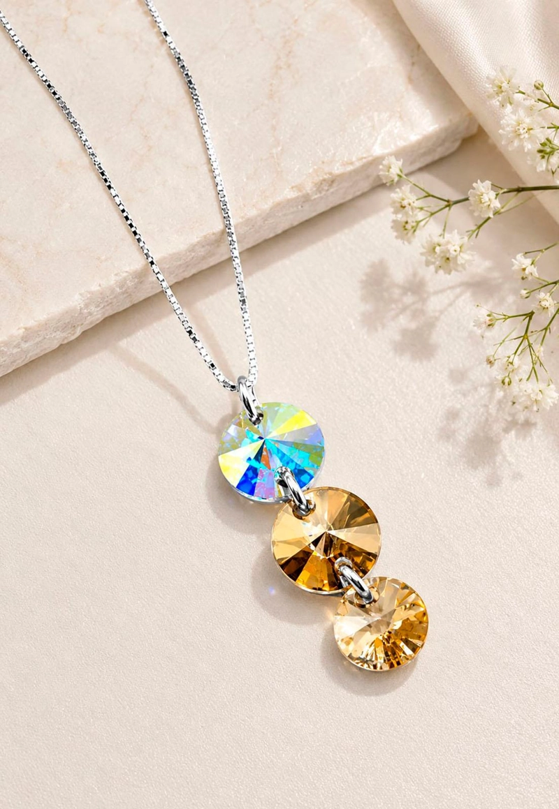 COLLAR RAFAELA PLATA ITALIANA 925 CRISTAL SWAROVSKI® AURORA & GOLDEN - 5