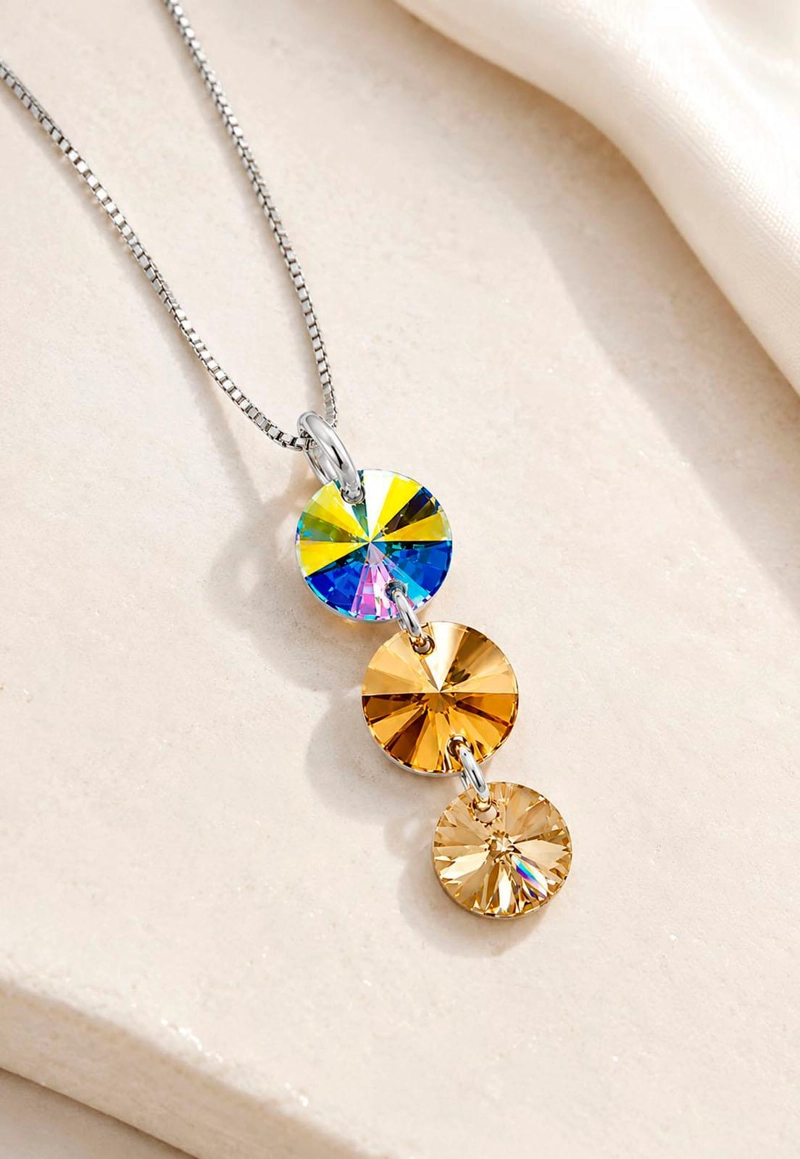 COLLAR RAFAELA PLATA ITALIANA 925 CRISTAL SWAROVSKI® AURORA & GOLDEN - 7