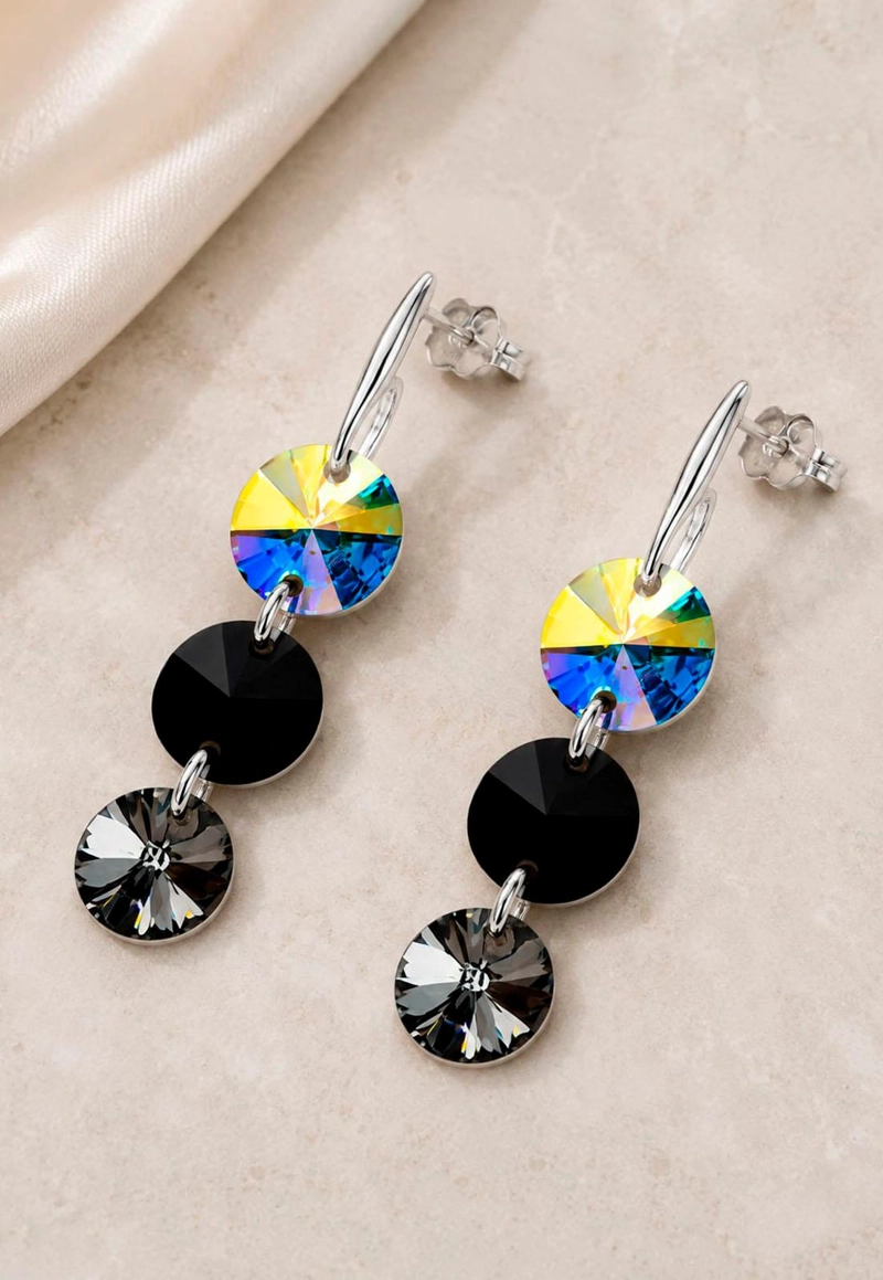 AROS RAFAELA PLATA 925 CRISTAL SWAROVSKI® AURORA BOREAL & JET - 6