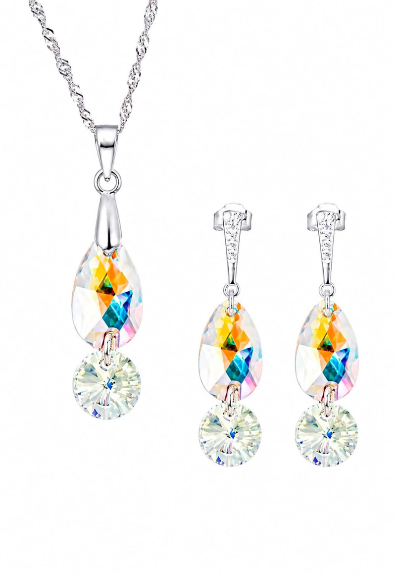 CONJUNTO MANUELA PLATA 925 CRISTAL SWAROVSKI® AURORA BOREAL - 1
