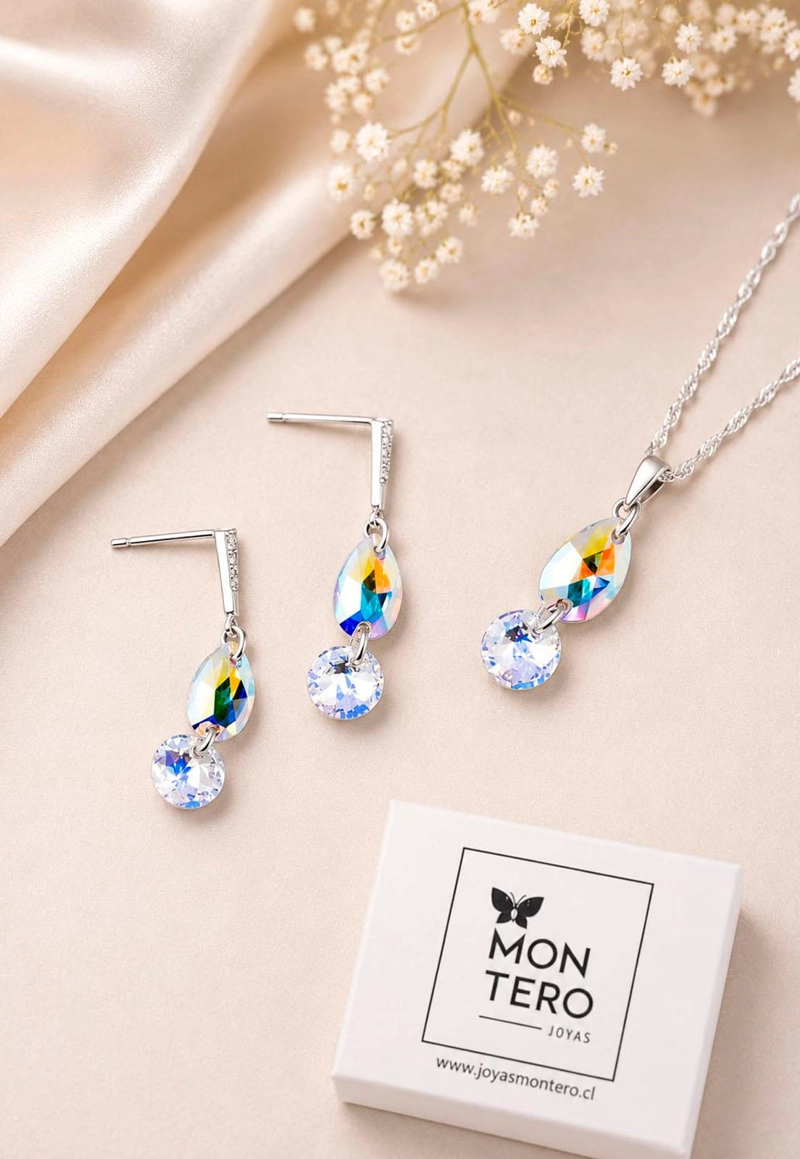 CONJUNTO MANUELA PLATA 925 CRISTAL SWAROVSKI® AURORA BOREAL - 2