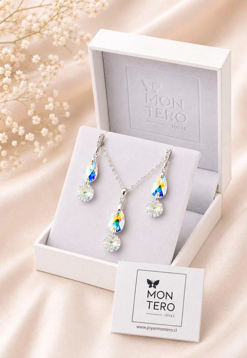 CONJUNTO MANUELA PLATA 925 CRISTAL SWAROVSKI® AURORA BOREAL - 3