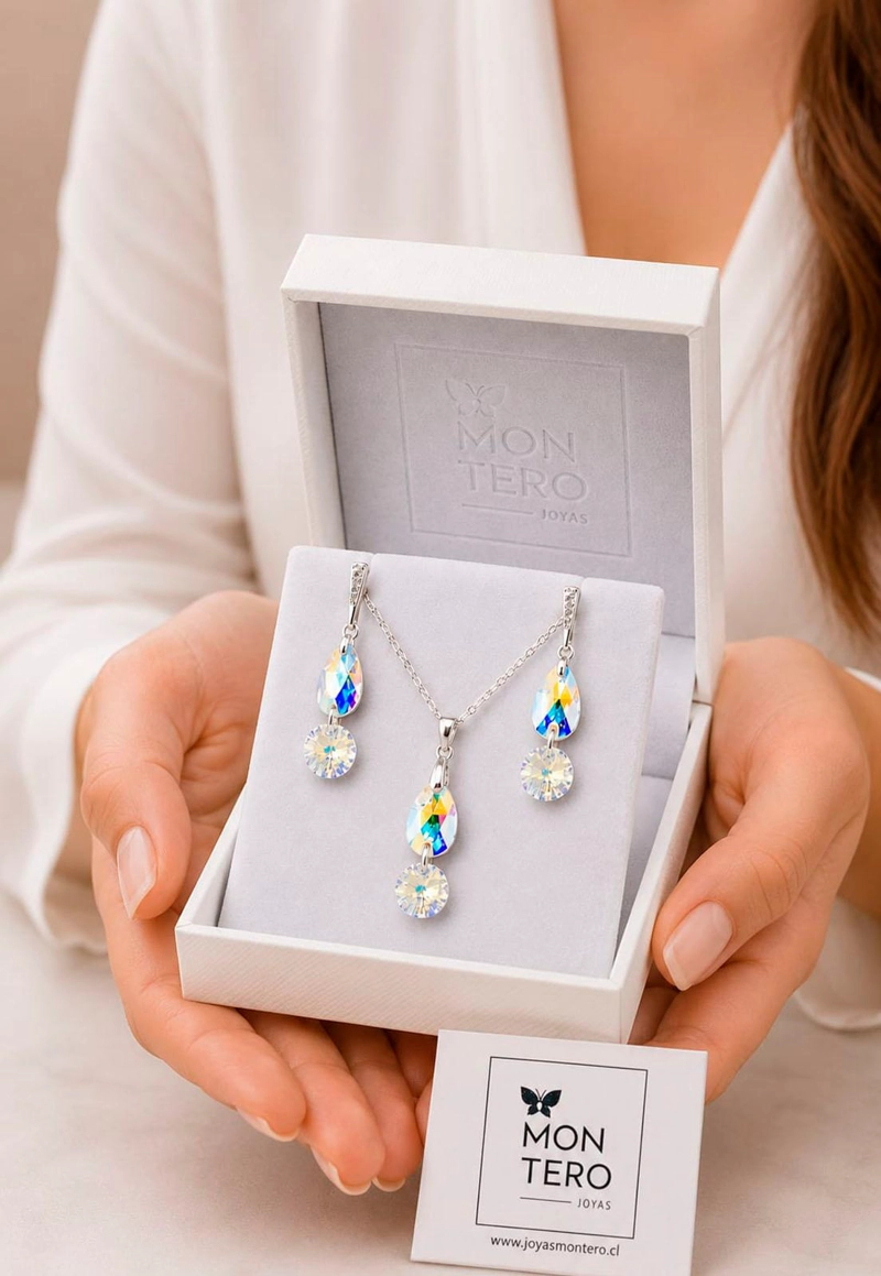 CONJUNTO MANUELA PLATA 925 CRISTAL SWAROVSKI® AURORA BOREAL - 4