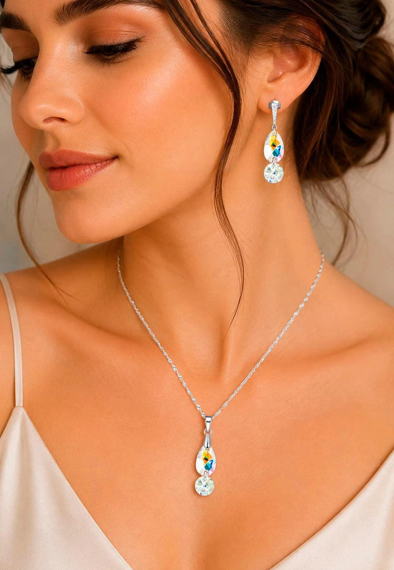 CONJUNTO MANUELA PLATA 925 CRISTAL SWAROVSKI® AURORA BOREAL - 5