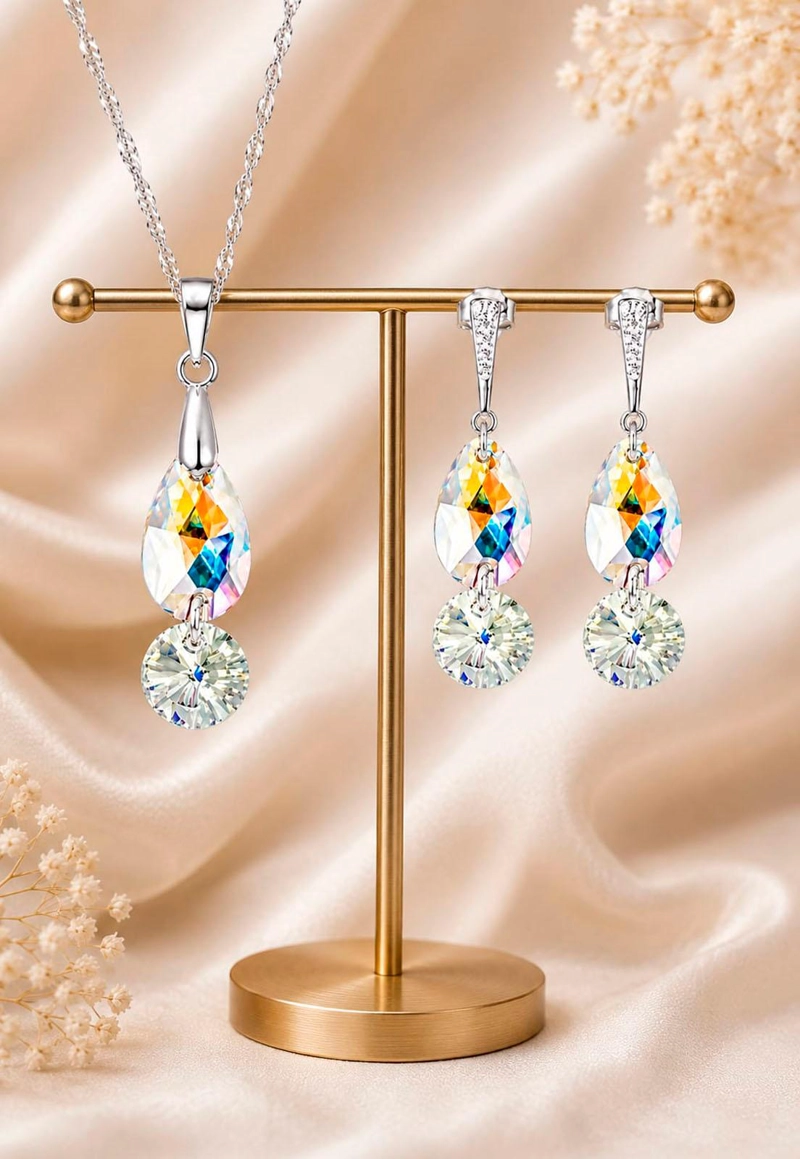 CONJUNTO MANUELA PLATA 925 CRISTAL SWAROVSKI® AURORA BOREAL - 6