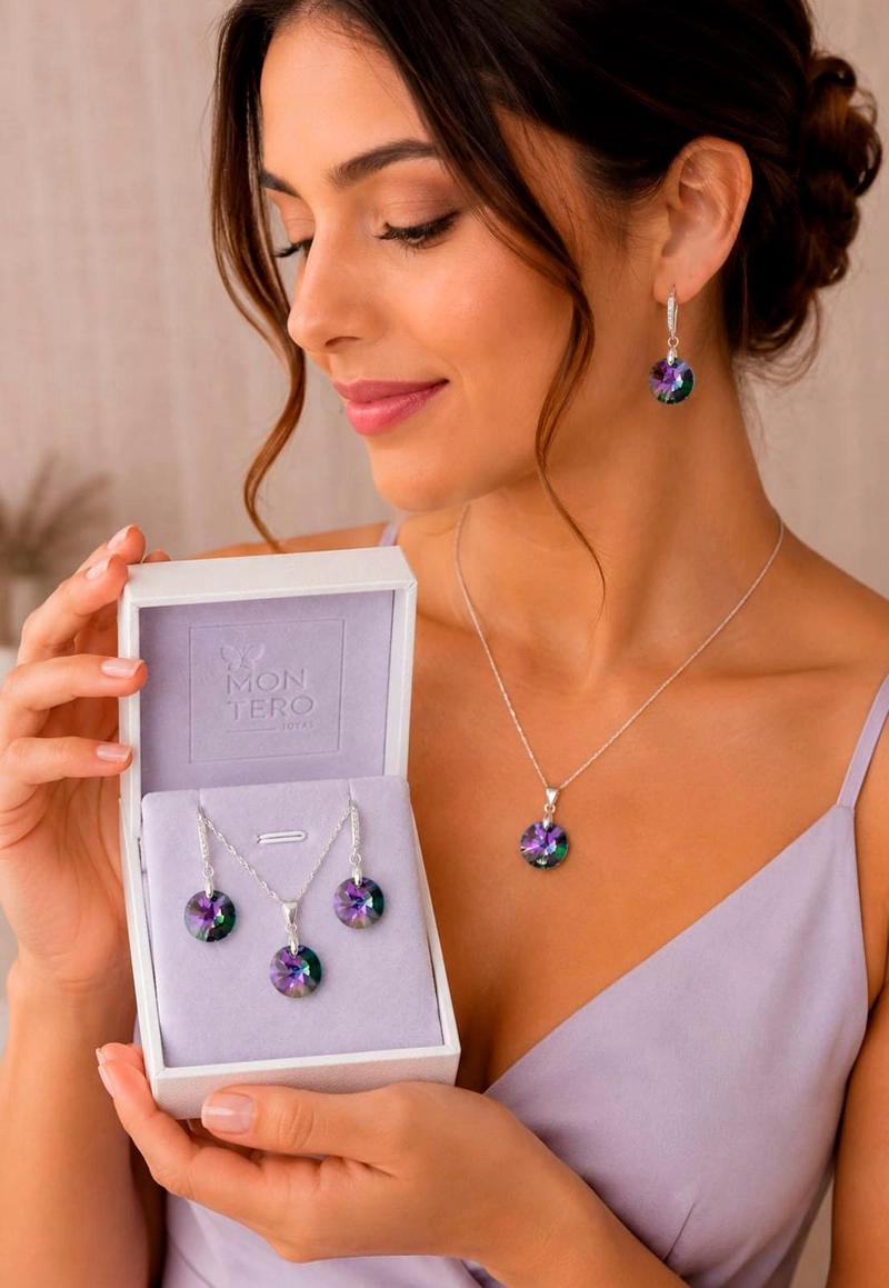 CONJUNTO MADRID PLATA 925 CRISTAL SWAROVSKI® PARADISE SHINNE - 6