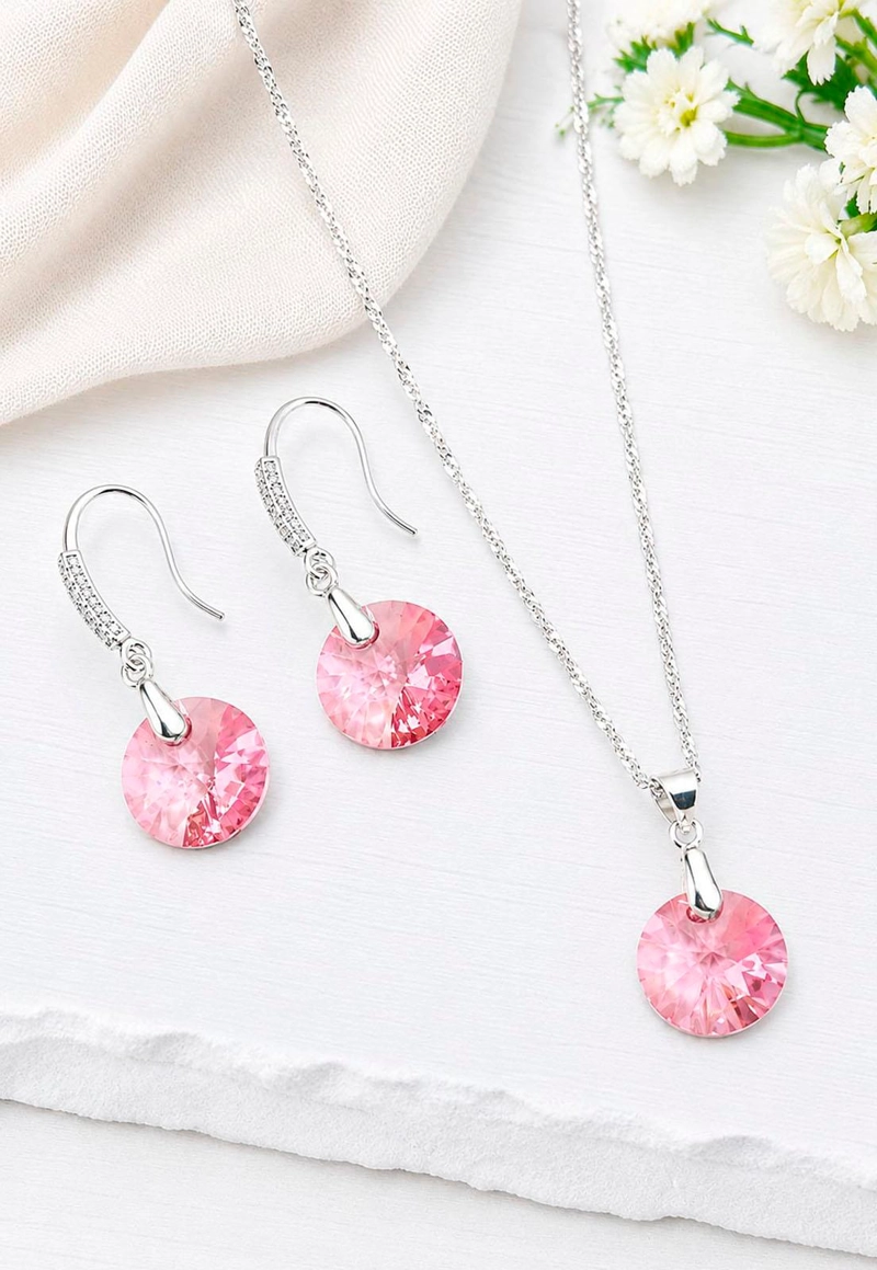CONJUNTO MADRID PLATA 925 CRISTAL SWAROVSKI® LIGHT ROSE - 2