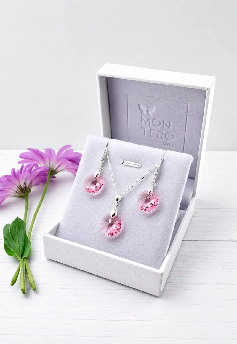 CONJUNTO MADRID PLATA 925 CRISTAL SWAROVSKI® LIGHT ROSE - 3
