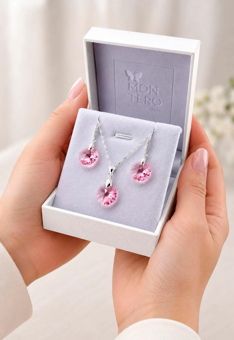 CONJUNTO MADRID PLATA 925 CRISTAL SWAROVSKI® LIGHT ROSE - 4