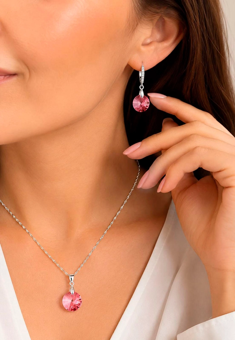 CONJUNTO MADRID PLATA 925 CRISTAL SWAROVSKI® LIGHT ROSE - 5