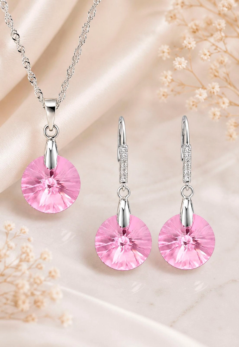 CONJUNTO MADRID PLATA 925 CRISTAL SWAROVSKI® LIGHT ROSE - 6