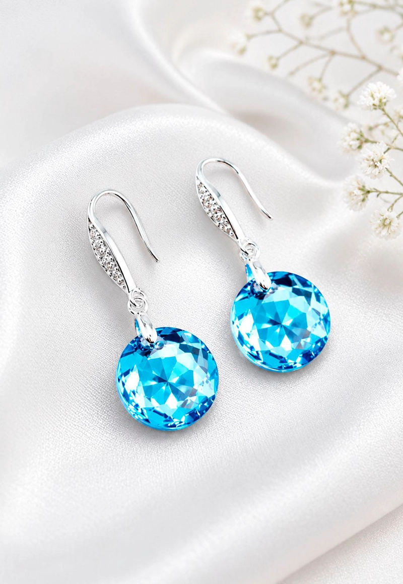 AROS GRAN GRACIA PLATA 925  CRISTAL SWAROVSKI® AQUAMARINE - 2