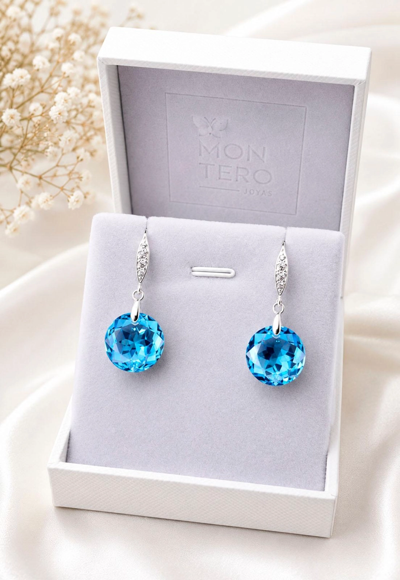 AROS GRAN GRACIA PLATA 925  CRISTAL SWAROVSKI® AQUAMARINE - 3