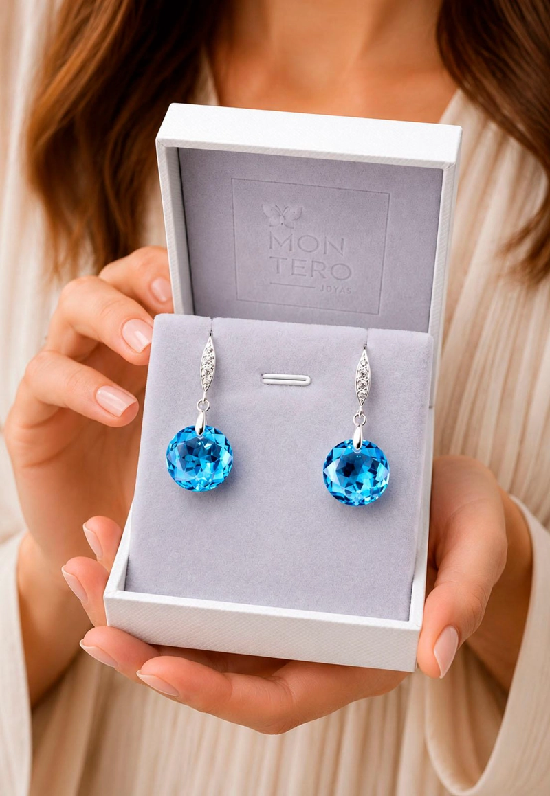 AROS GRAN GRACIA PLATA 925  CRISTAL SWAROVSKI® AQUAMARINE - 5