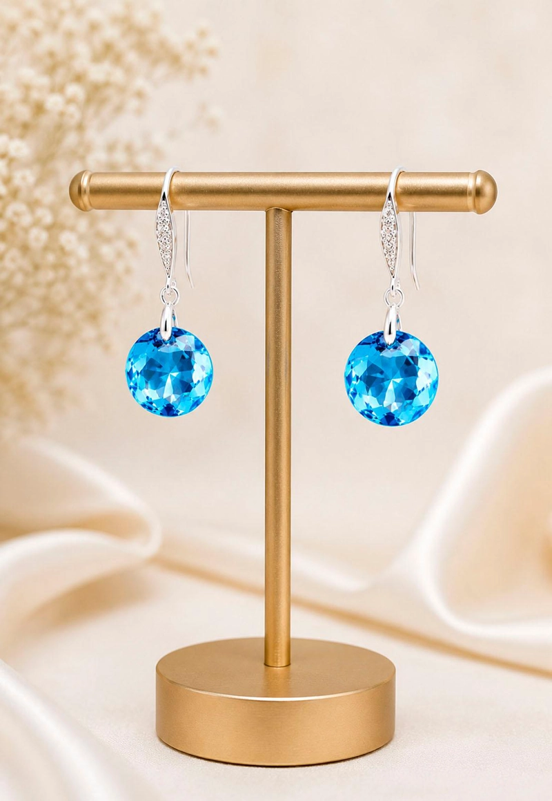 AROS GRAN GRACIA PLATA 925  CRISTAL SWAROVSKI® AQUAMARINE - 6