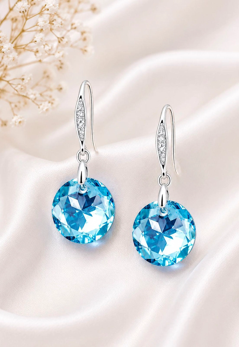 AROS GRAN GRACIA PLATA 925  CRISTAL SWAROVSKI® AQUAMARINE - 7