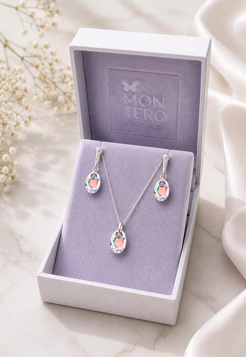 CONJUNTO ANTONIA PLATA 925 CRISTAL SWAROVSKI® AURORA BOREAL - 2
