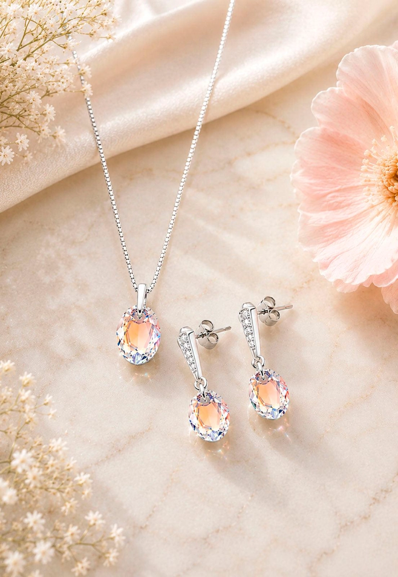 CONJUNTO ANTONIA PLATA 925 CRISTAL SWAROVSKI® AURORA BOREAL - 3