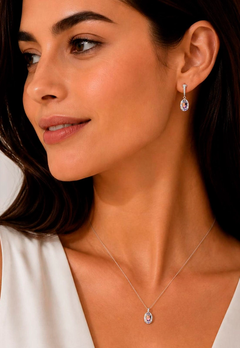 CONJUNTO ANTONIA PLATA 925 CRISTAL SWAROVSKI® AURORA BOREAL - 4