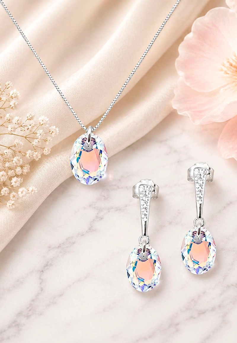 CONJUNTO ANTONIA PLATA 925 CRISTAL SWAROVSKI® AURORA BOREAL - 5