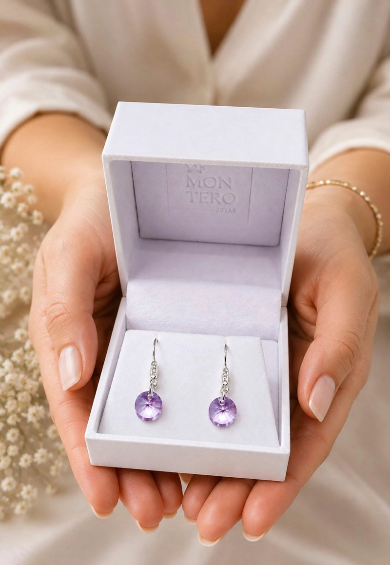 AROS PUNTO DE LUZ CIRCON PLATA 925 CRISTAL SWAROVSKI® VIOLETA - 5