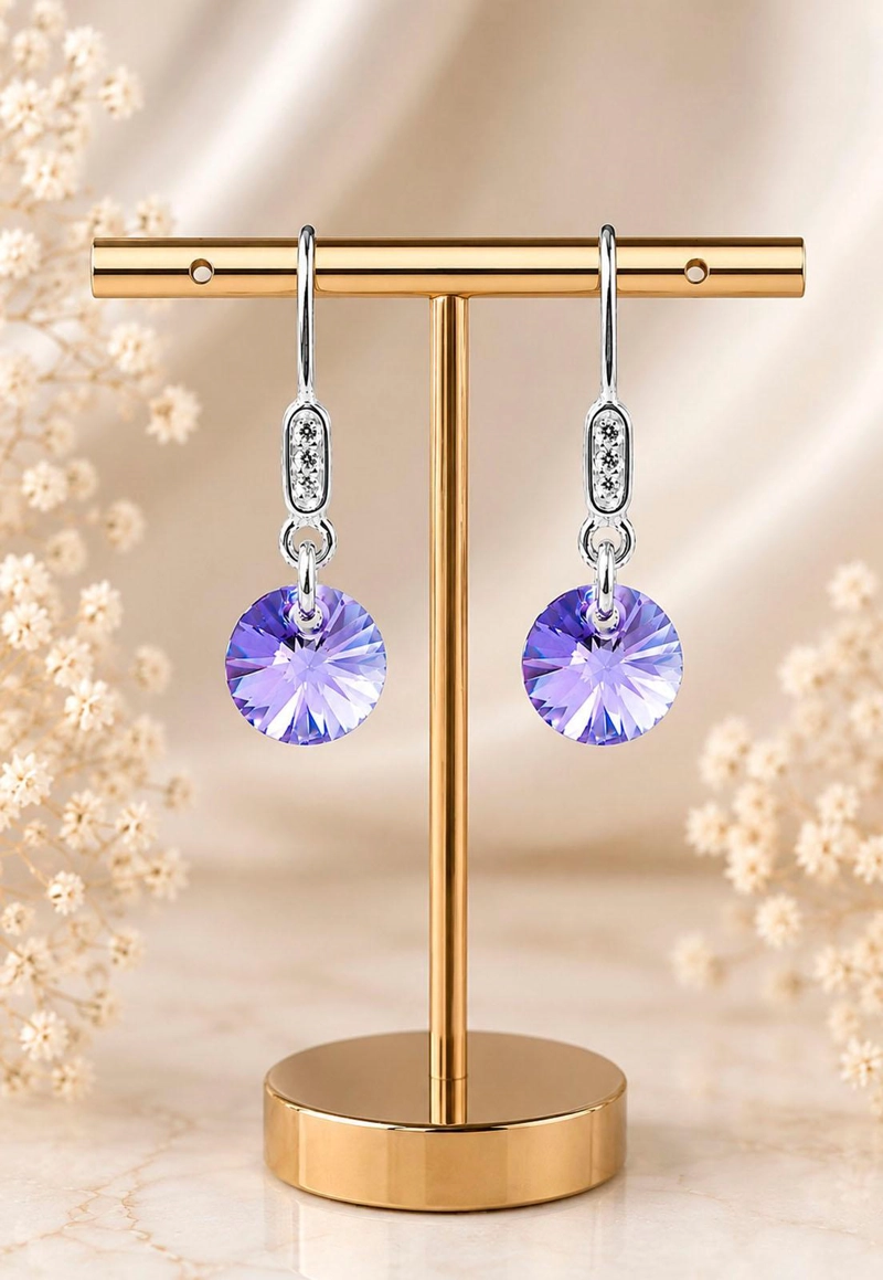 AROS PUNTO DE LUZ CIRCON PLATA 925 CRISTAL SWAROVSKI® VIOLETA - 8