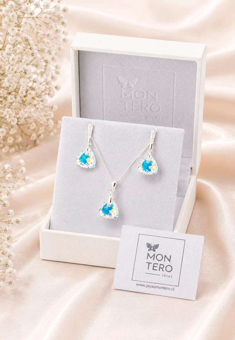 CONJUNTO CAMILA PLATA 925 CRISTAL SWAROVSKI® AURORA BOREAL - 2