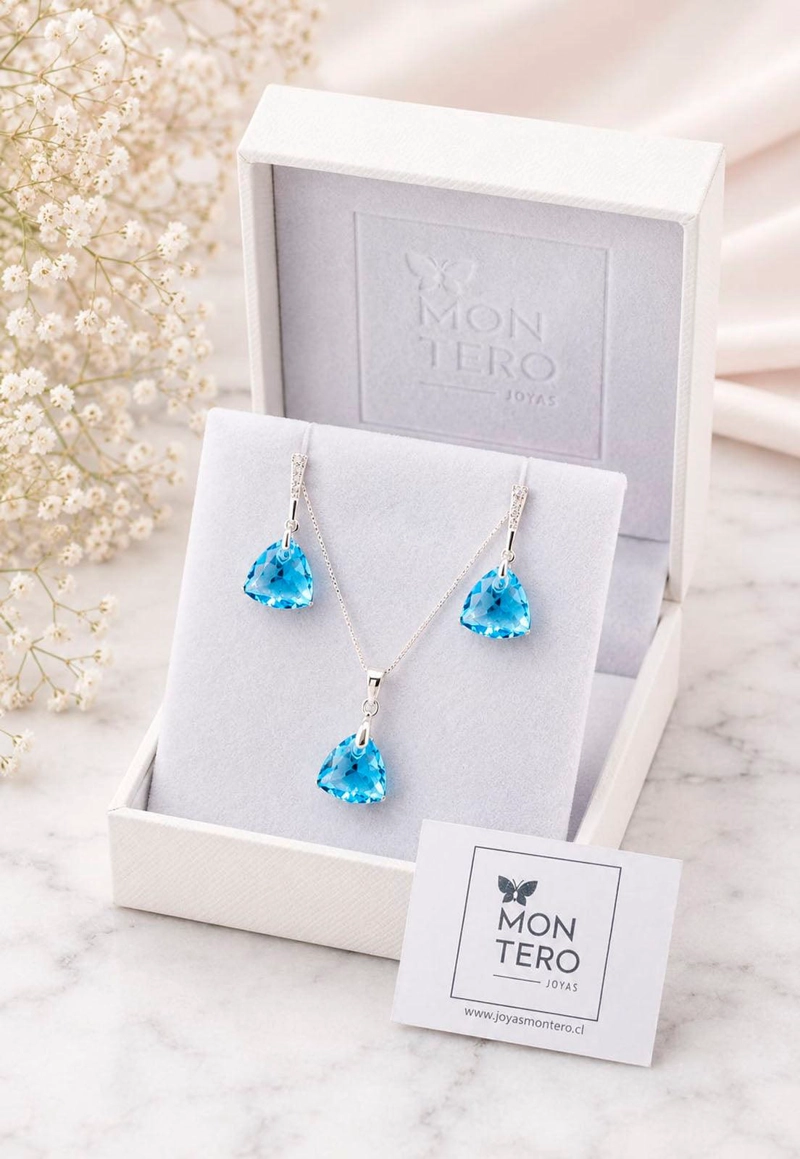 CONJUNTO CAMILA PLATA 925 CRISTAL SWAROVSKI® AQUAMARINE - 2