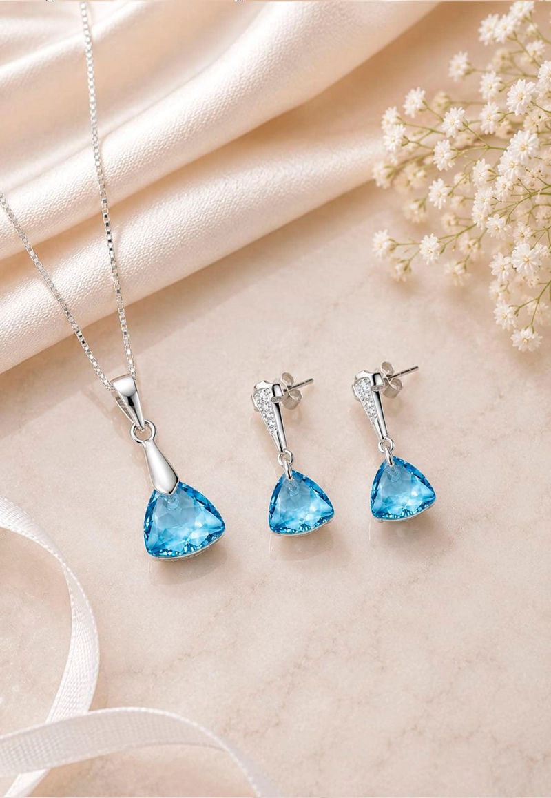 CONJUNTO CAMILA PLATA 925 CRISTAL SWAROVSKI® AQUAMARINE - 3