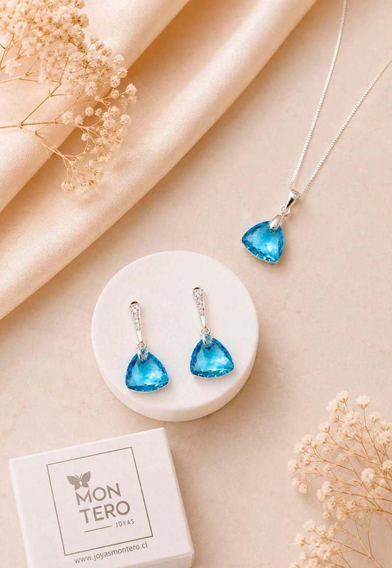 CONJUNTO CAMILA PLATA 925 CRISTAL SWAROVSKI® AQUAMARINE - 5