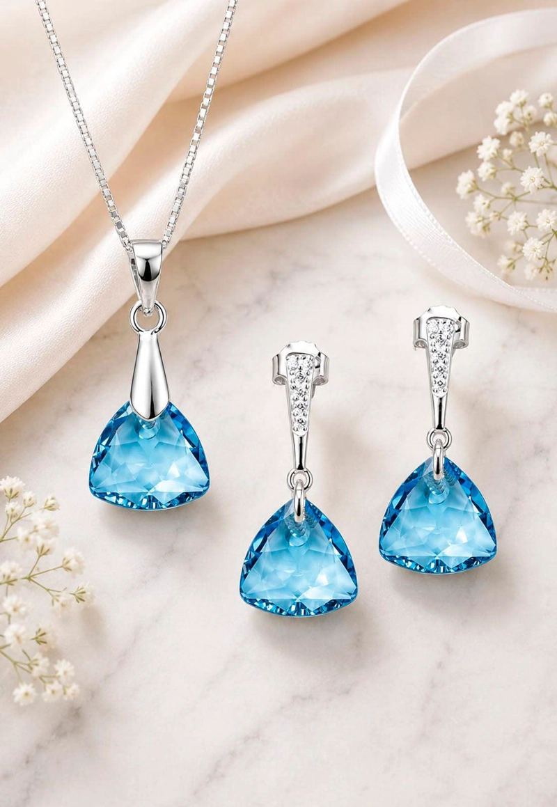 CONJUNTO CAMILA PLATA 925 CRISTAL SWAROVSKI® AQUAMARINE - 7