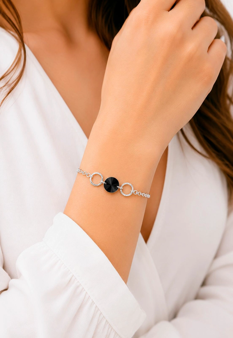 PULSERA RAFAELA PLATA 925 CRISTAL SWAROVSKI® JET - 4